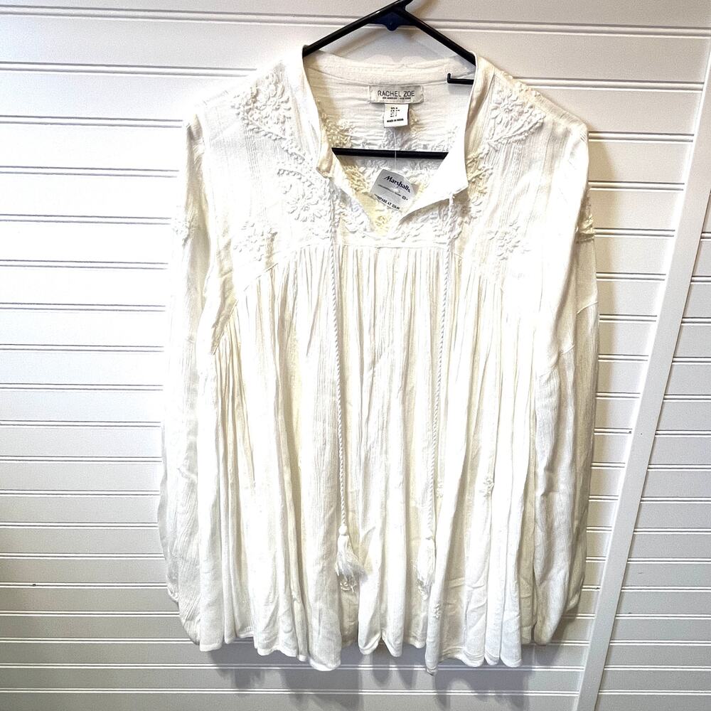 NWT Rachel Zoe Boho White Lined Embroidered & Tassel Tunic Size S
